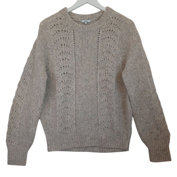 Rails Sweater Mara Teddy Crew Neck Pullover Alpaca Wool Blend Pointelle Knit Med - Picture 1 of 10